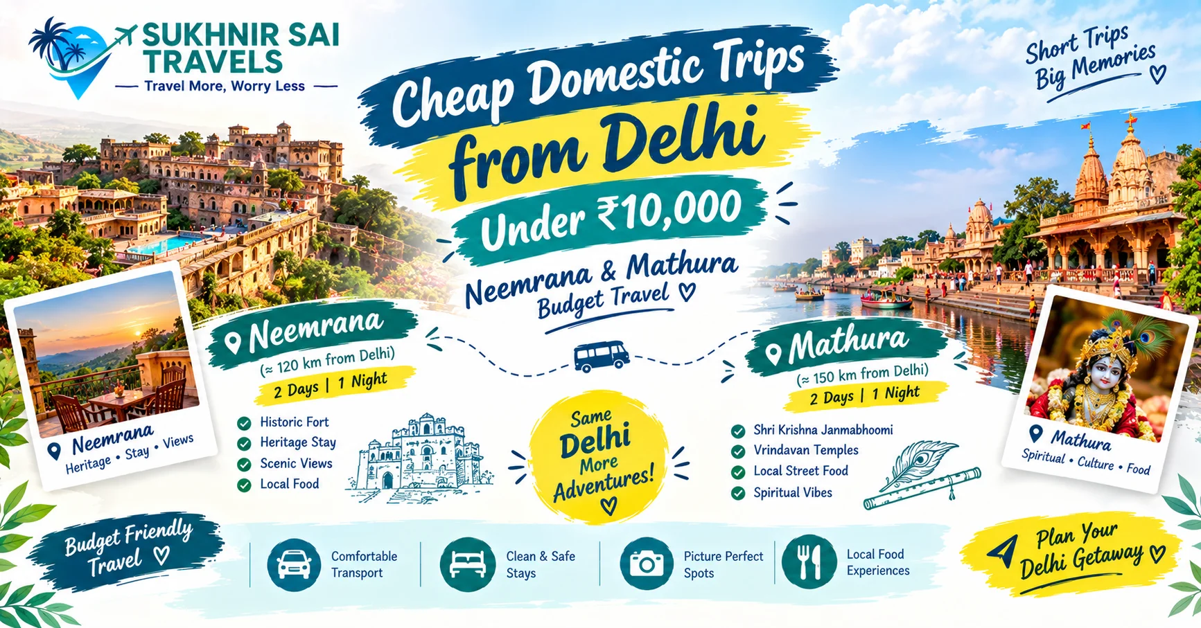 Cheap domestic trips from Delhi under ₹10,000 – Neemrana and Mathura budget travel
